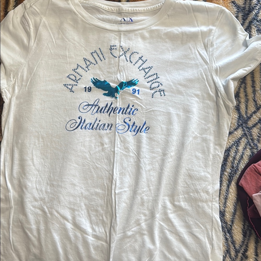 Armani Exchange White Tee with Blue Graphic